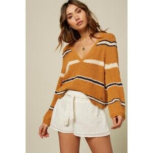 ONeill Shores Knit Sweater Spuce Yellow pullover Slouchy Sweater Medium Beach